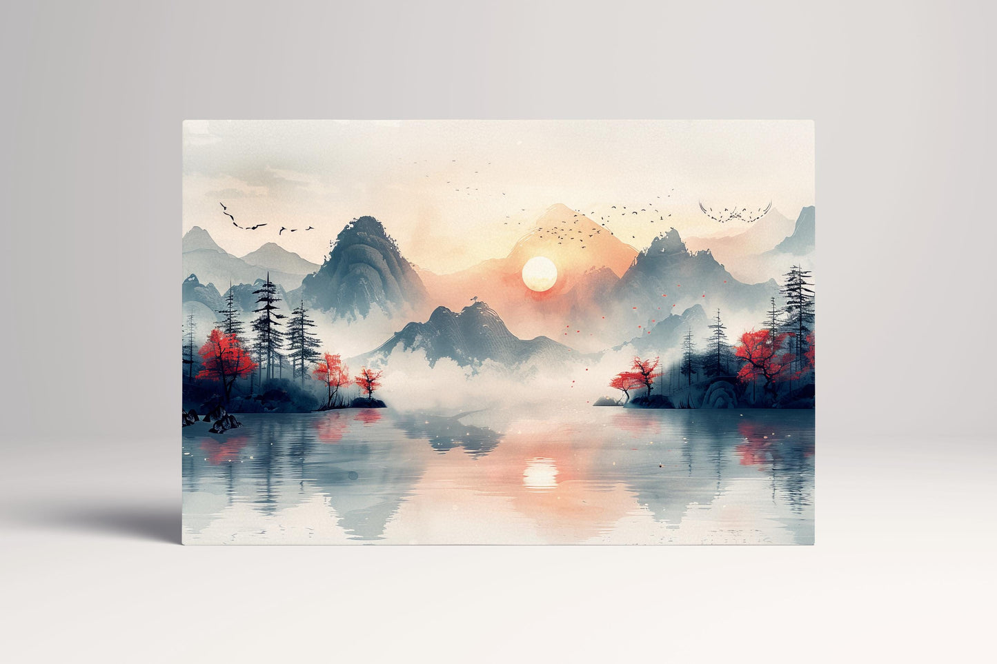 Chinese Mountain Mist Ink Style PETA Approved Eco Leather Canvas Single Panel Wall Art