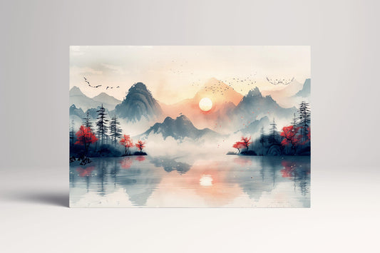 Chinese Mountain Mist Ink Style PETA Approved Eco Leather Canvas Single Panel Wall Art