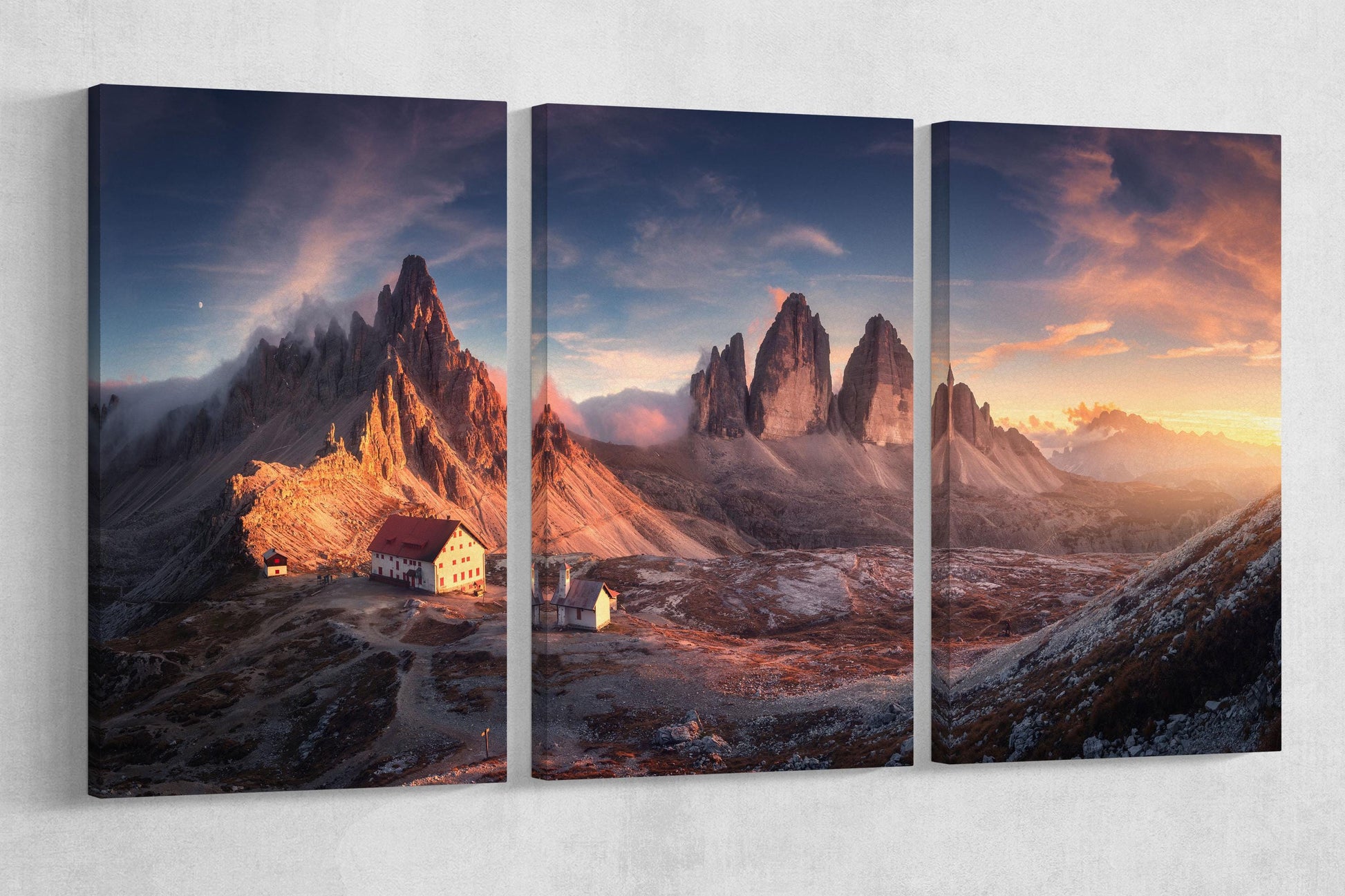 Tre Cime di Lavaredo Italian Mountain Eco Leather Wall Art Frame Triptych