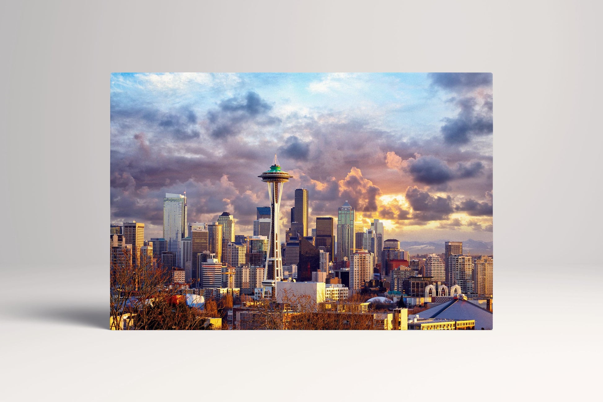 Seattle Skyline Sunset Space Needle PETA Approved Eco Leather Canvas Single Frame