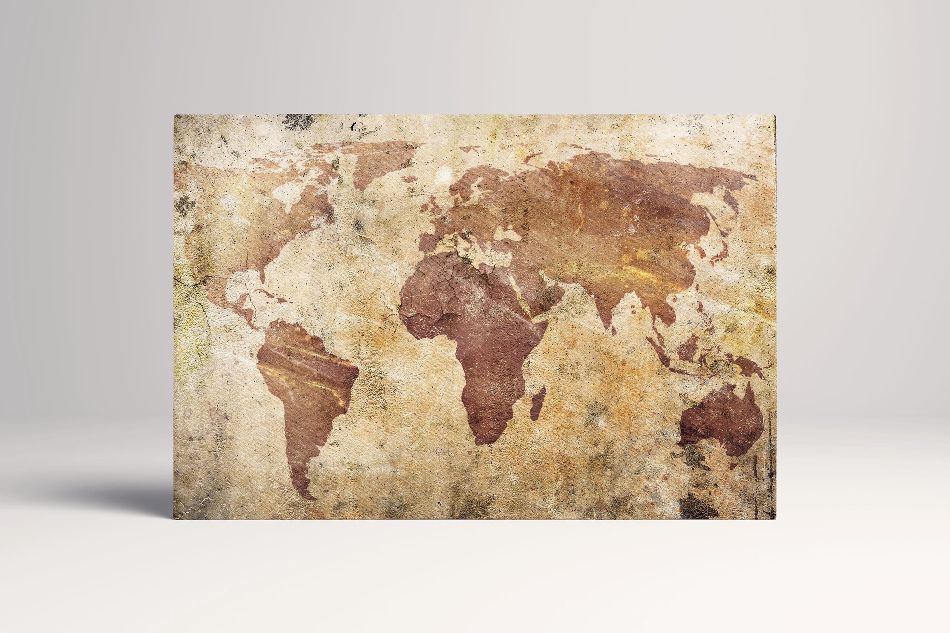 Vintage World Map Cracked Style PETA Approved Eco Leather Canvas Single Panel Art