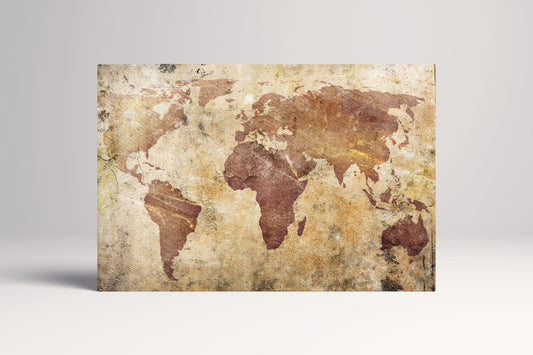 Vintage World Map Cracked Style PETA Approved Eco Leather Canvas Single Panel Art
