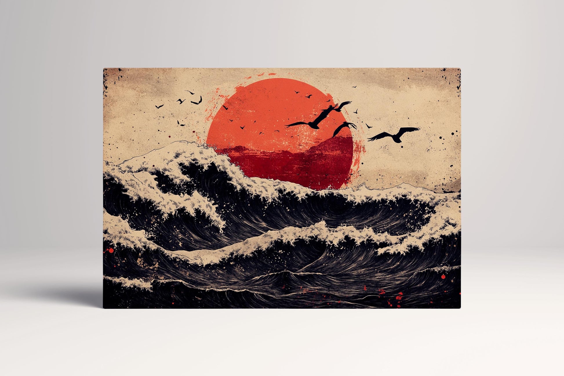 Ukiyo-e Ocean Wave Red Sun PETA Approved Eco Leather Single Panel Art
