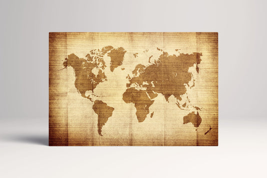 Vintage World Map Antique Style PETA Approved Eco Leather Wall Art