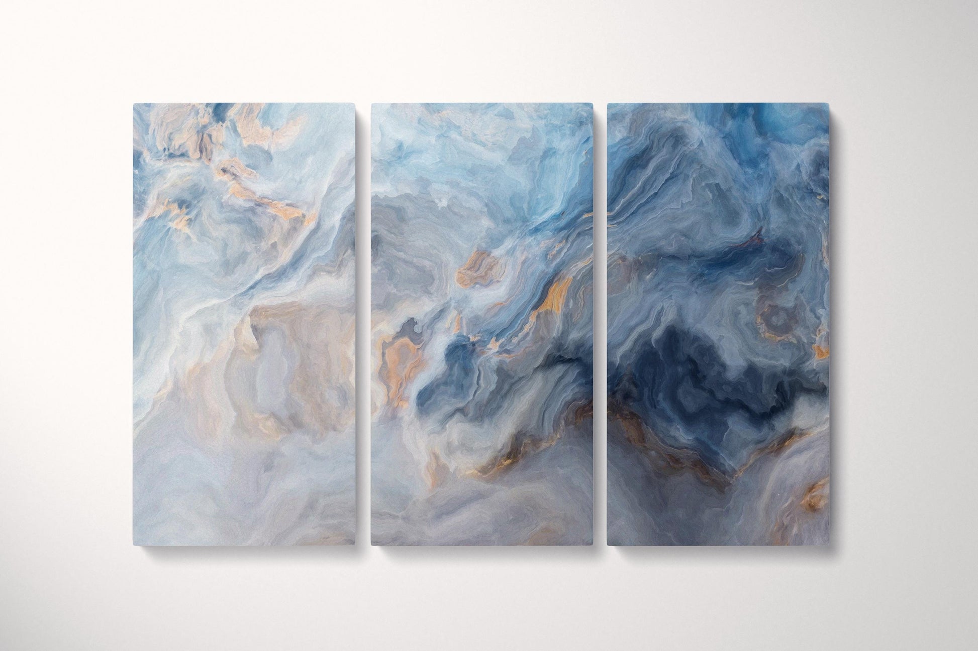 Blue Marble Abstract Copper Vein PETA Approved Eco Leather Triptych Wall Art