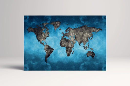 Bluetech World Map PETA Approved Eco Leather Canvas Wall Art