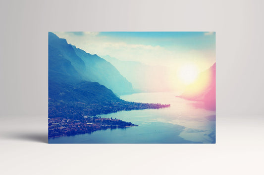 Lake Como at Sunset Framed Canvas Leather Print