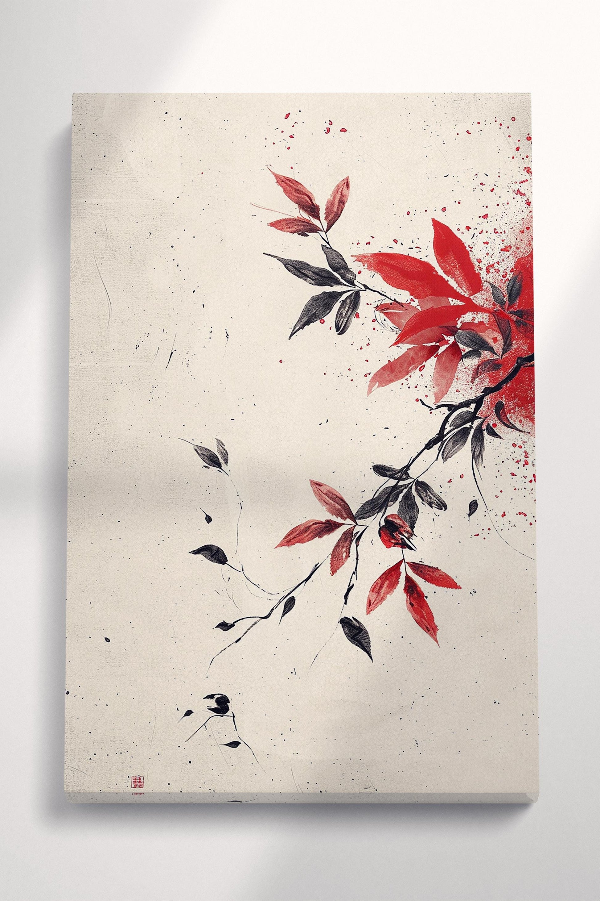 Minimalist Ink Branches Asian PETA Approved Eco Leather Canvas Gallery Wrap