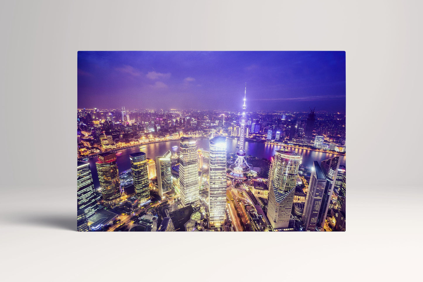 Shanghai Skyline Night China PETA Approved Eco Leather Canvas Single Art