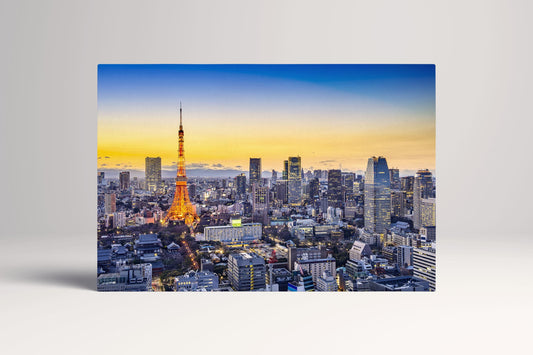 Tokyo Skyline Night Japan PETA Approved Eco Leather Canvas Frame