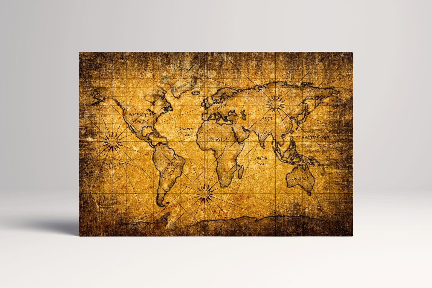 Grunge World Map Industrial Style PETA Approved Eco Leather Canvas Single Art
