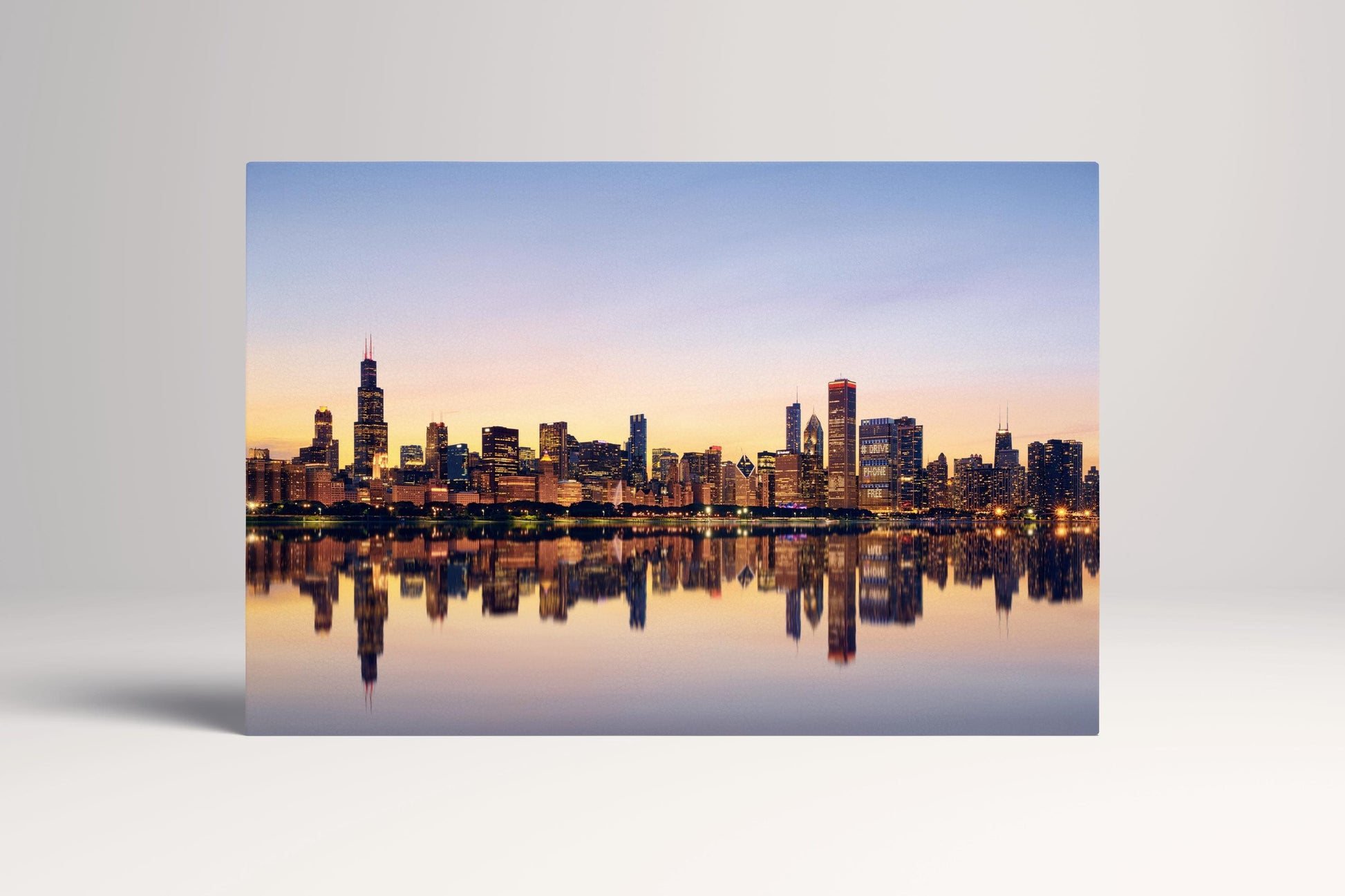 Chicago Skyline Dusk Lake Michigan PETA Approved Eco Leather Single Art