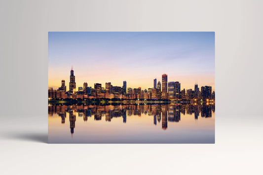 Chicago Skyline Dusk Lake Michigan PETA Approved Eco Leather Single Art