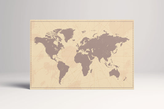 Soft Tone Vintage World Map PETA Approved Eco Leather Single Panel Wall Art