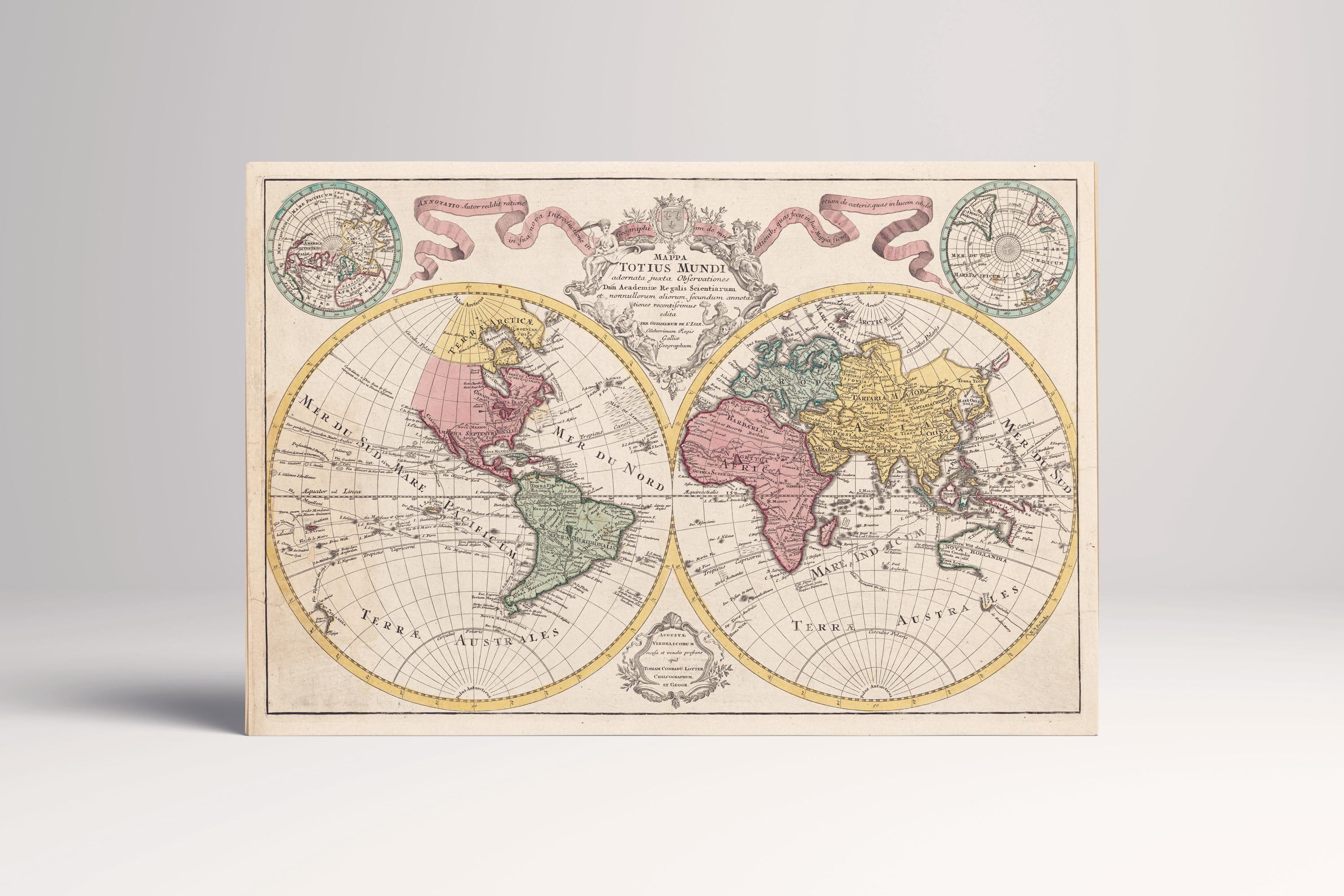 Antique World Map Mappa Totius Mundi 18th Century Eco Leather Wall Art Single Panel