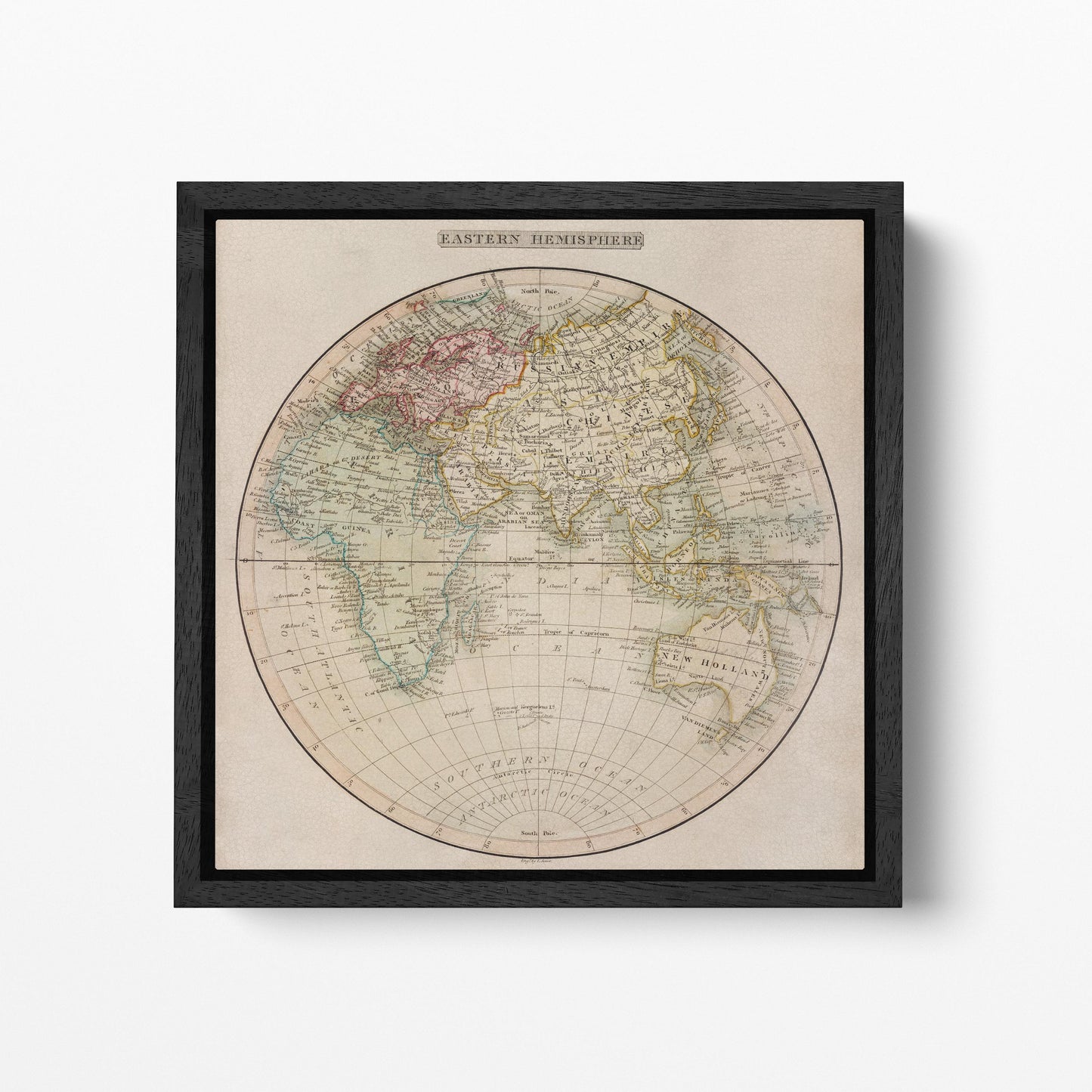 1808 Eastern Hemisphere Antique Map Black Floating Frame