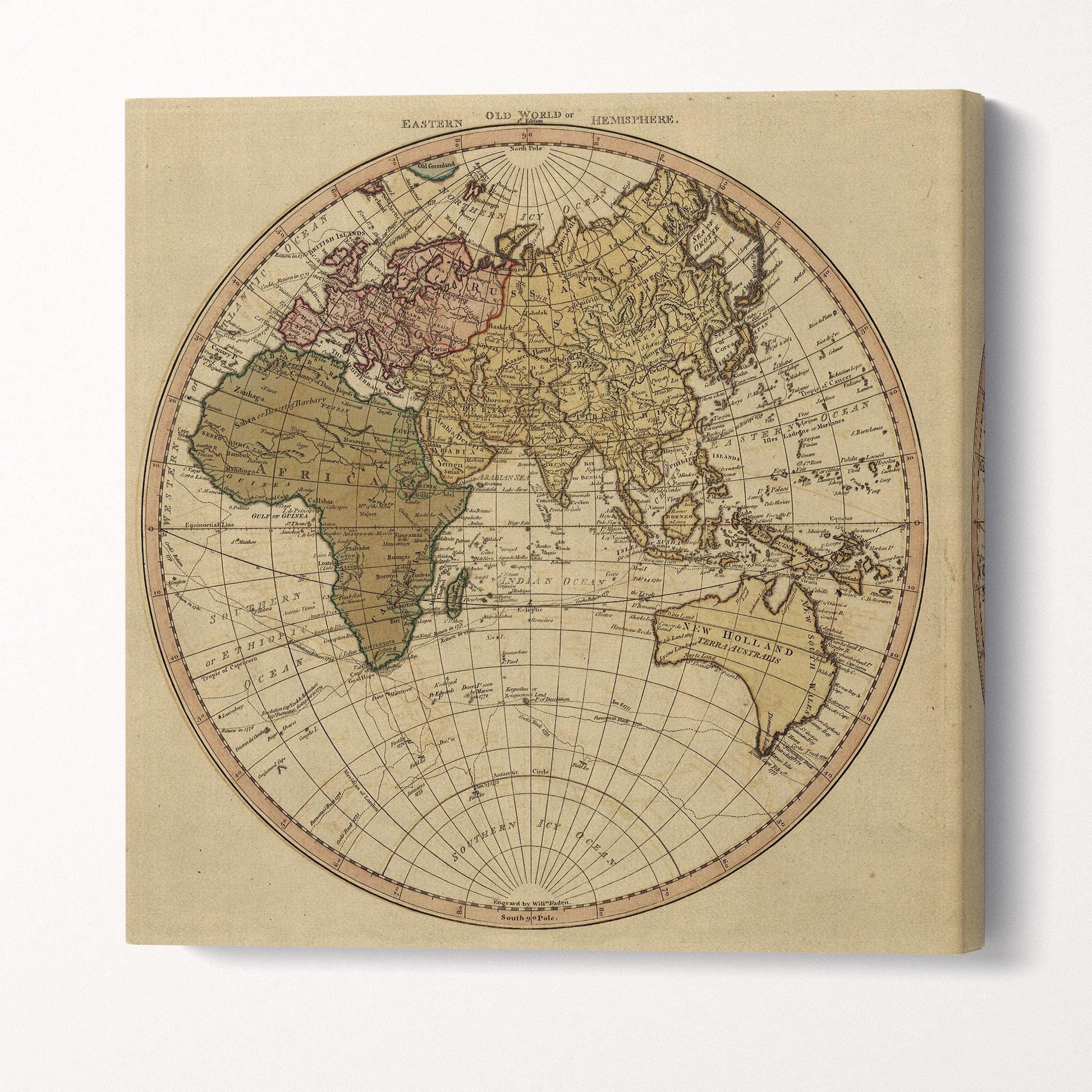 1786 Eastern Old World Hemisphere Map — William Faden, Geographer to the King Wall Art Eco-Leather