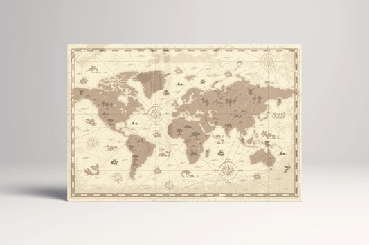 Fantasy World Map Sea Monsters Kids Room Wall Art Pirate Nursery Print on Eco-Leather Single