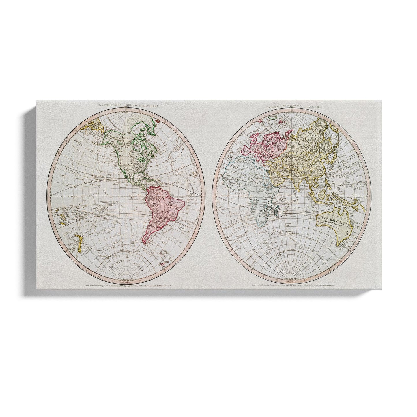 Vintage World Hemisphere Maps Gallery Wrap, Eco Leather Wall Art, History Lovers Gift