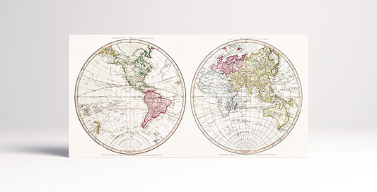 Vintage World Hemisphere Maps Gallery Wrap, Eco Leather Wall Art, History Lovers Gift
