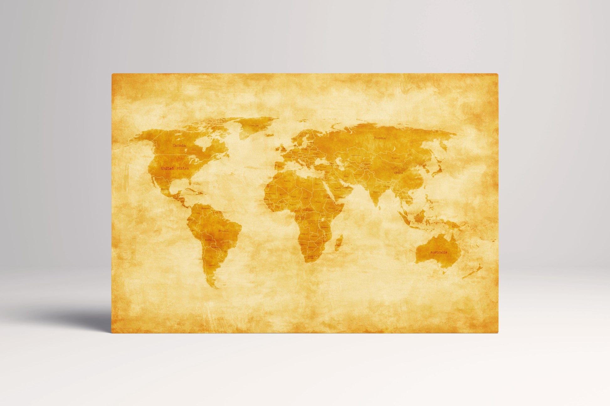 Vintage World Map with Borders and Nations Eco Leather Wall Art Print Single