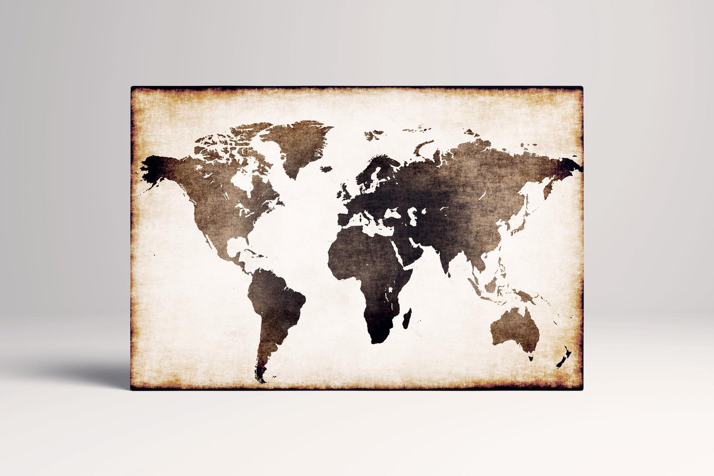 Burnt World Map Leather Print Artwork Single Panel