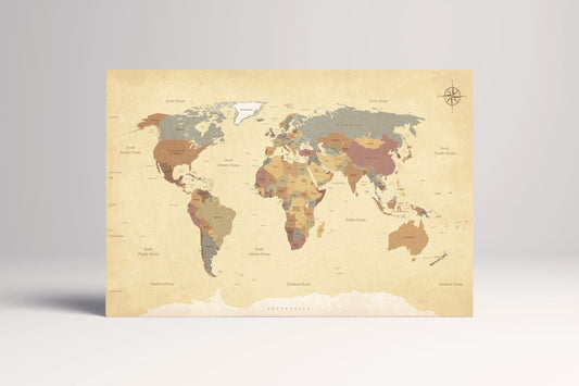 Vintage World Map: Push Pin Travel Planner on Vegan Leather Single