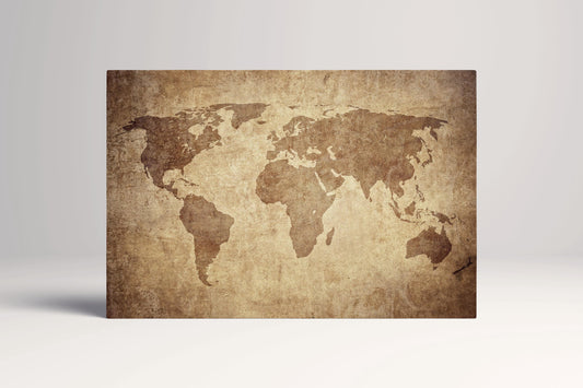 Brown Grunge World Map PETA Approved Faux Leather Wall Art Single