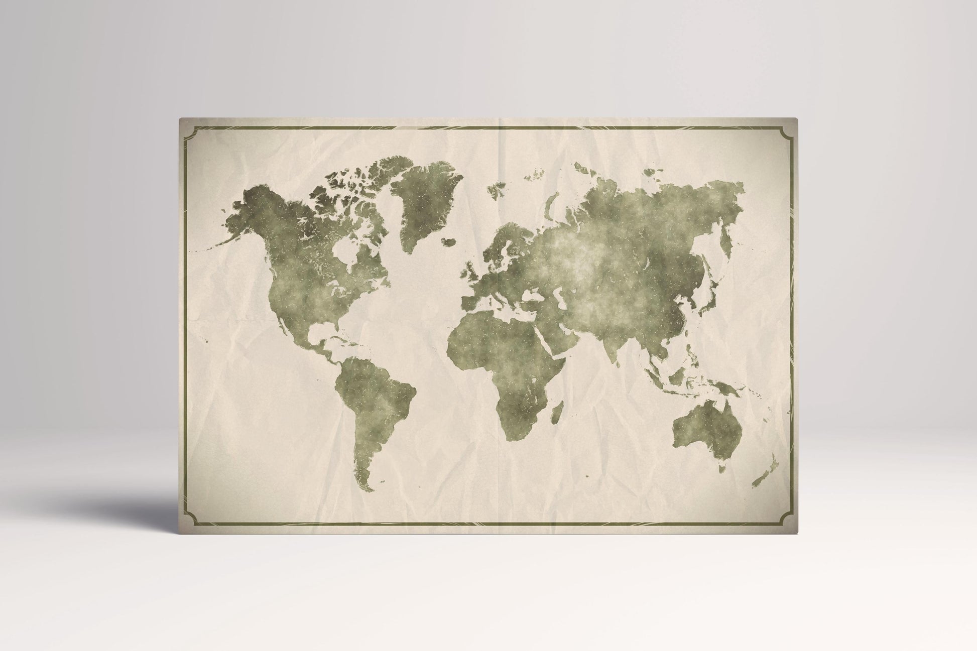 Watercolor Crumpled World Map Eco Leather Canvas Wall Art Travel Decor Single