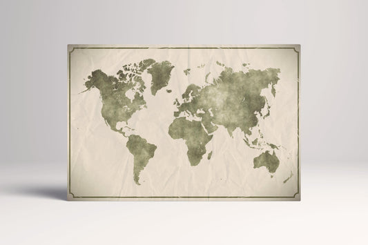 Watercolor Crumpled World Map Eco Leather Canvas Wall Art Travel Decor Single