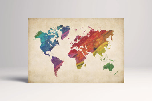 Rainbow World Map Eco Leather Wall Art Print Single