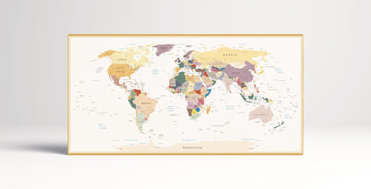 Vintage World Map: Push Pin Board, Custom Quote Vegan Leather Print Single