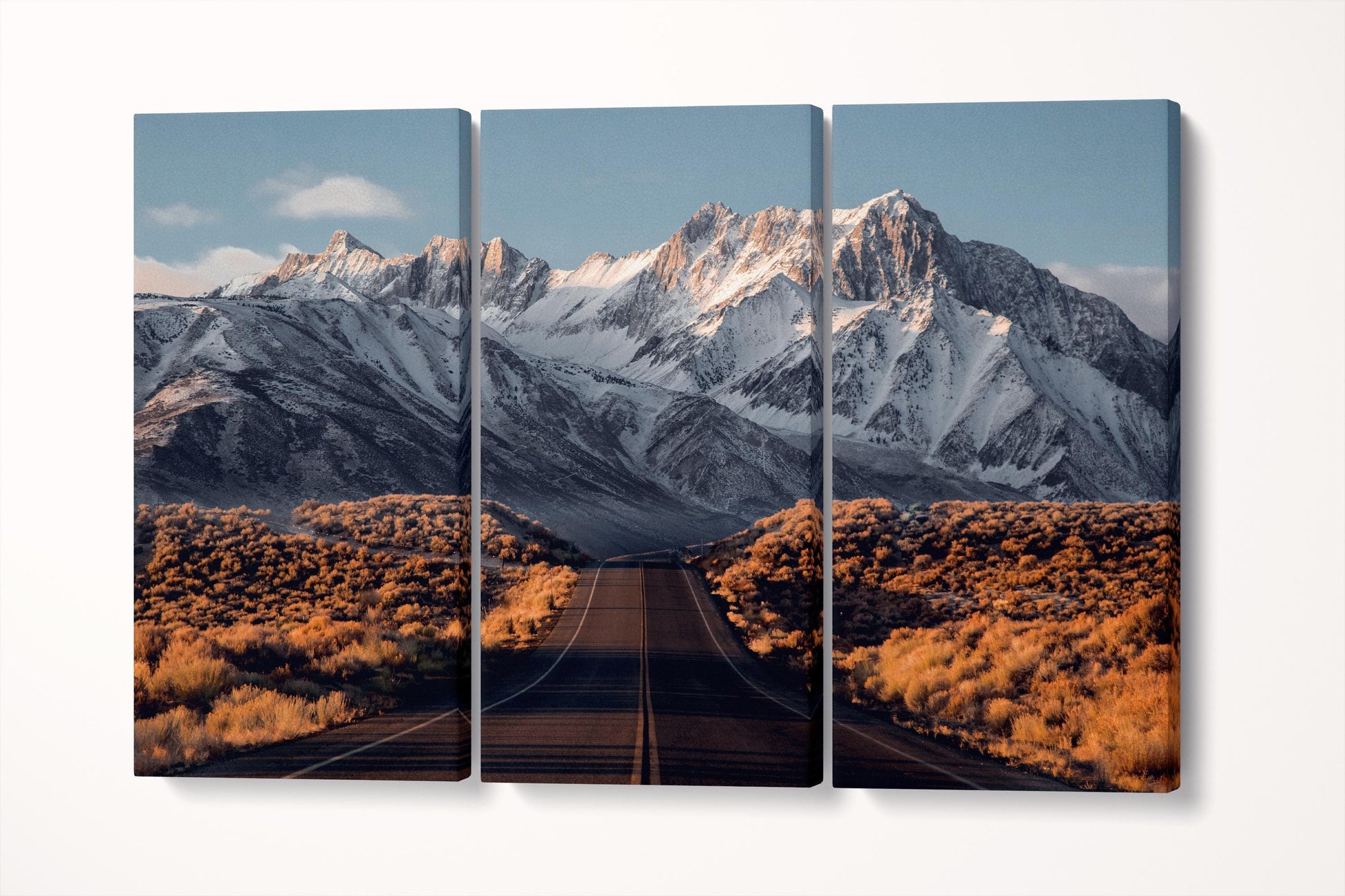 Sierra Nevada Mountain Road Eco Leather Wall Art Framed Gallery Wrap Tryptich 3D