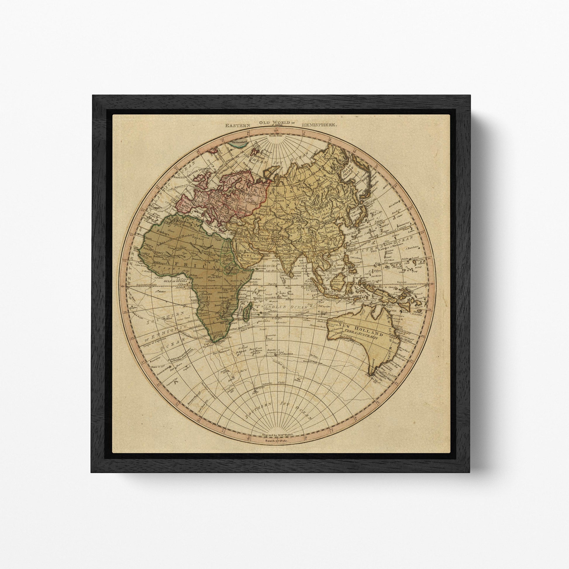 1786 Eastern Old World Hemisphere Map — William Faden, Geographer to the King Wall Art Eco-Leather