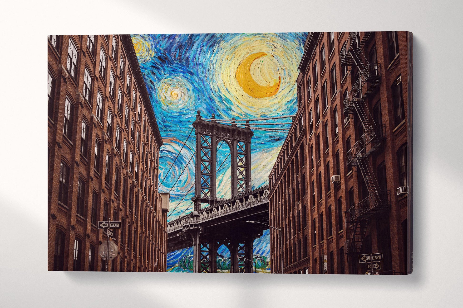 DUMBO Brooklyn Wall Art Manhattan Bridge Starry Sky Print on PETA Approved Eco Leather Single Panel 3D