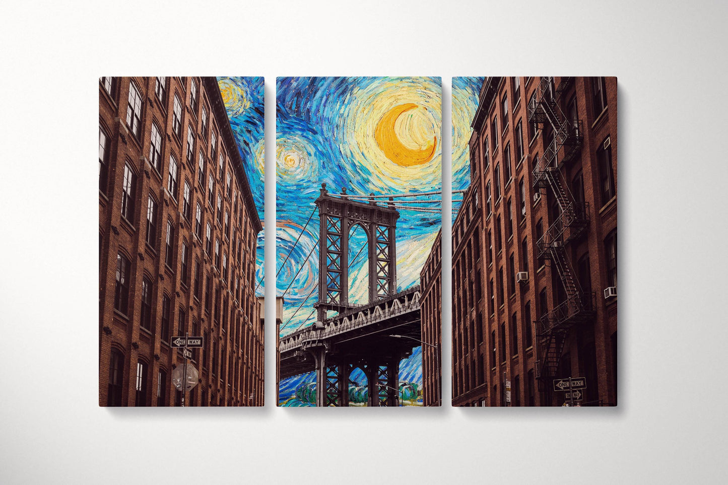 DUMBO Brooklyn Wall Art Manhattan Bridge Starry Sky Print on PETA Approved Eco Leather Triptych