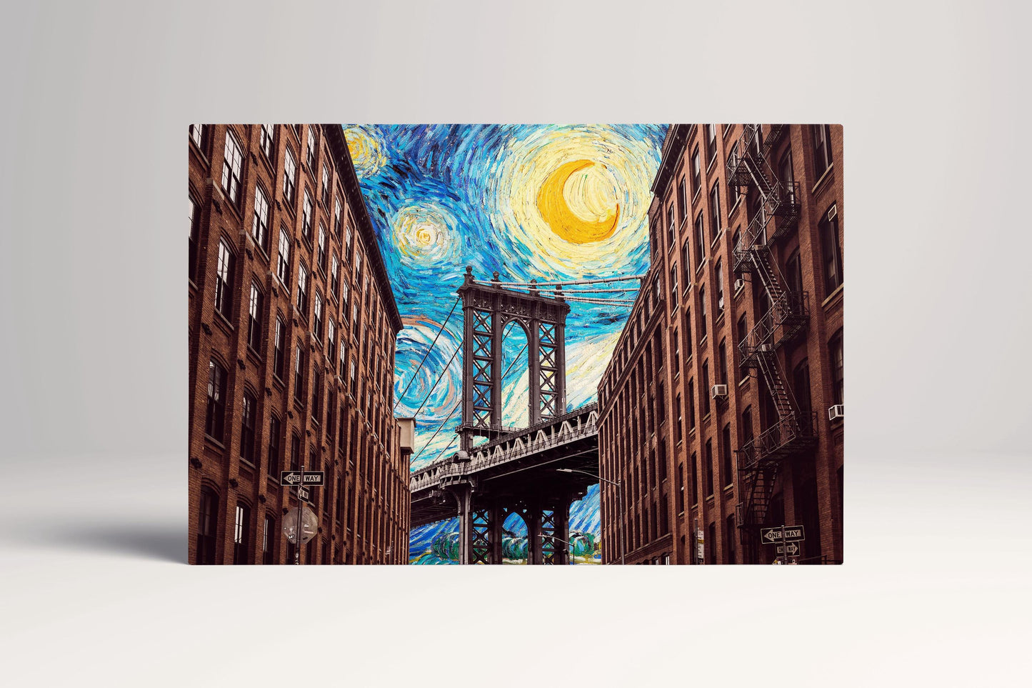 DUMBO Brooklyn Wall Art Manhattan Bridge Starry Sky Print on PETA Approved Eco Leather Single Panel