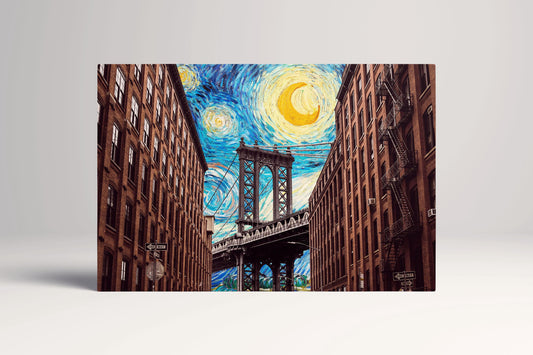 DUMBO Brooklyn Wall Art Manhattan Bridge Starry Sky Print on PETA Approved Eco Leather Single Panel