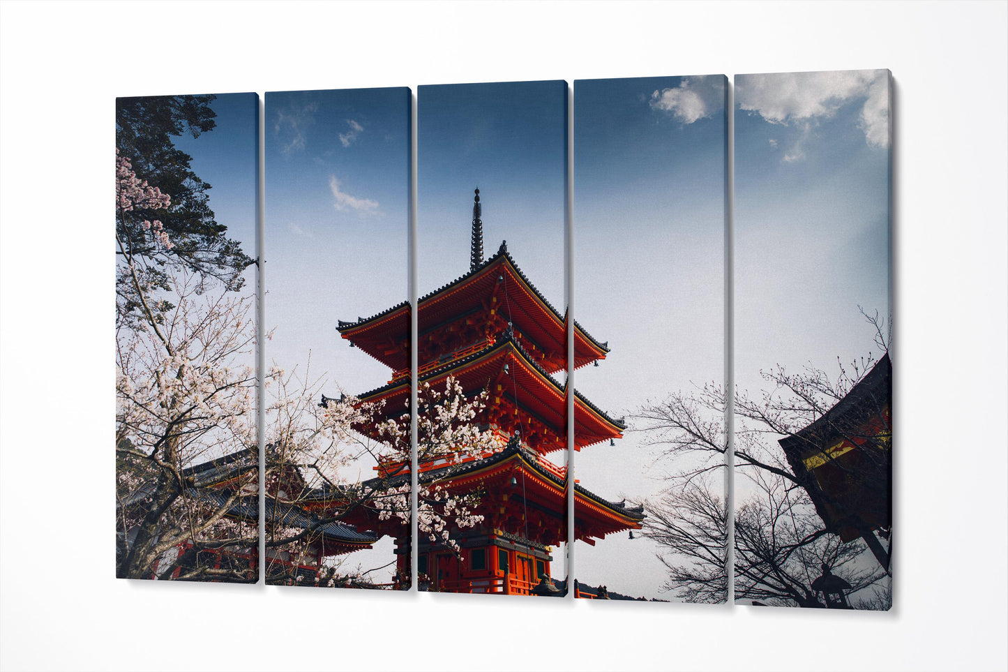 Chureito Pagoda Fujiyoshida Print, Japanese Sakura Wall Art on PETA Approved Eco Leather 5 Panels