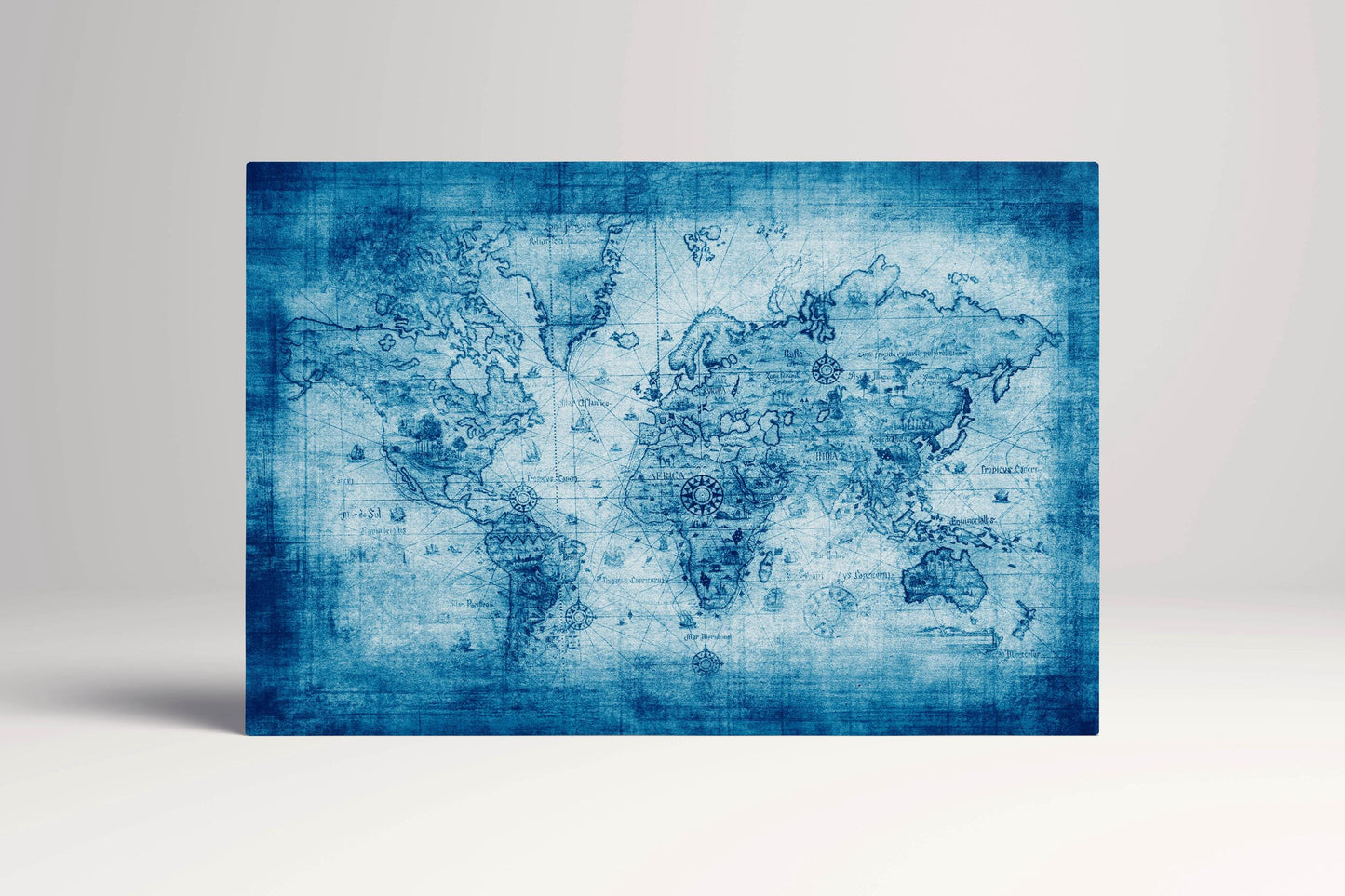 Blue Ancient World Map PETA Approved Faux Leather Wall Art Single