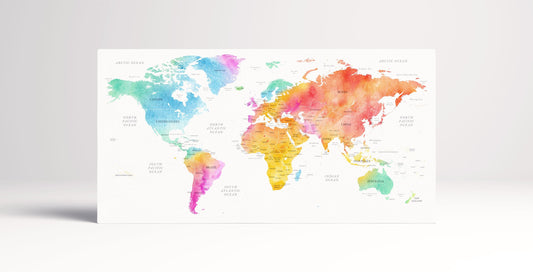 Detailed Push Pin World Map PETA Approved Eco Leather Canvas Wall Art Single