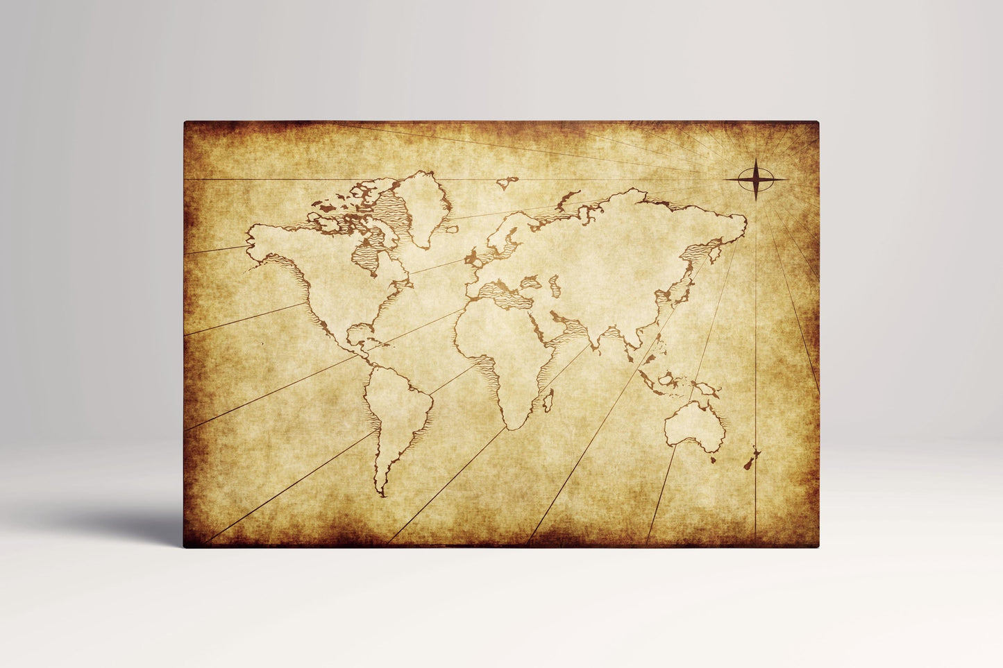Old Grunge Beige World Map PETA Approved Faux Leather Art Single