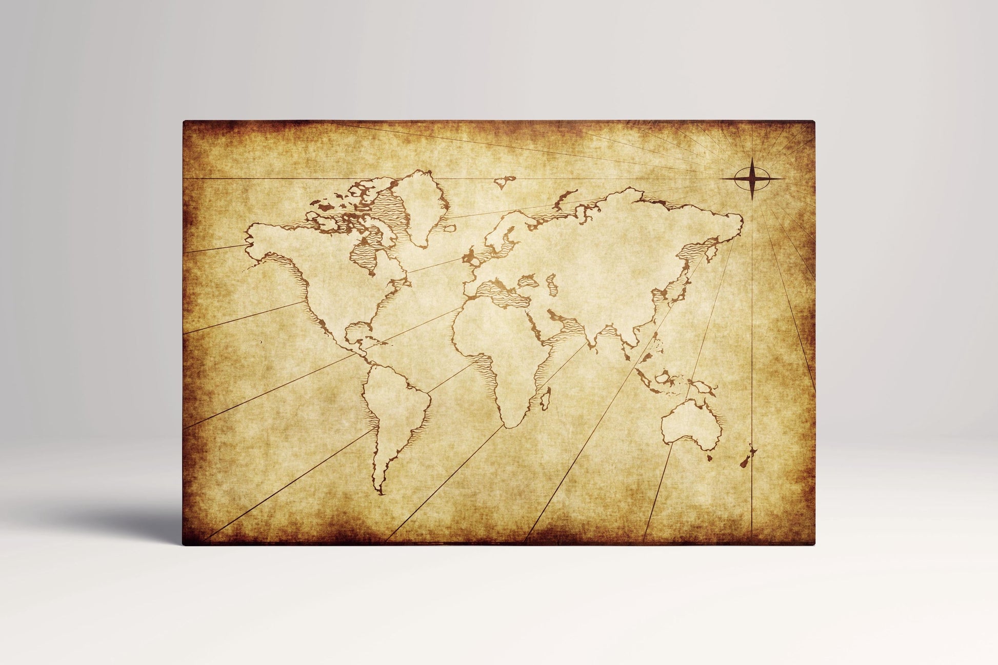 Old Grunge Beige World Map PETA Approved Faux Leather Art Single