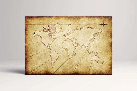 Old Grunge Beige World Map PETA Approved Faux Leather Art Single