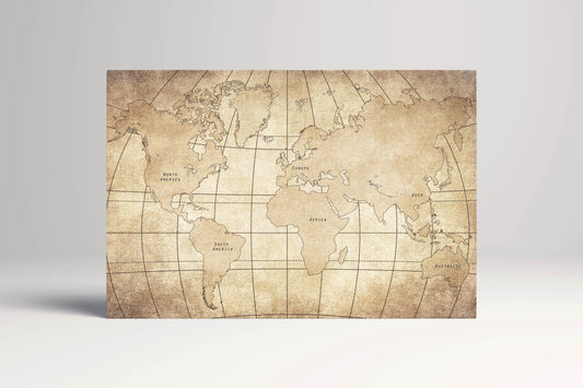 Vintage World Map Leather Print: Single Panel Wall Decor