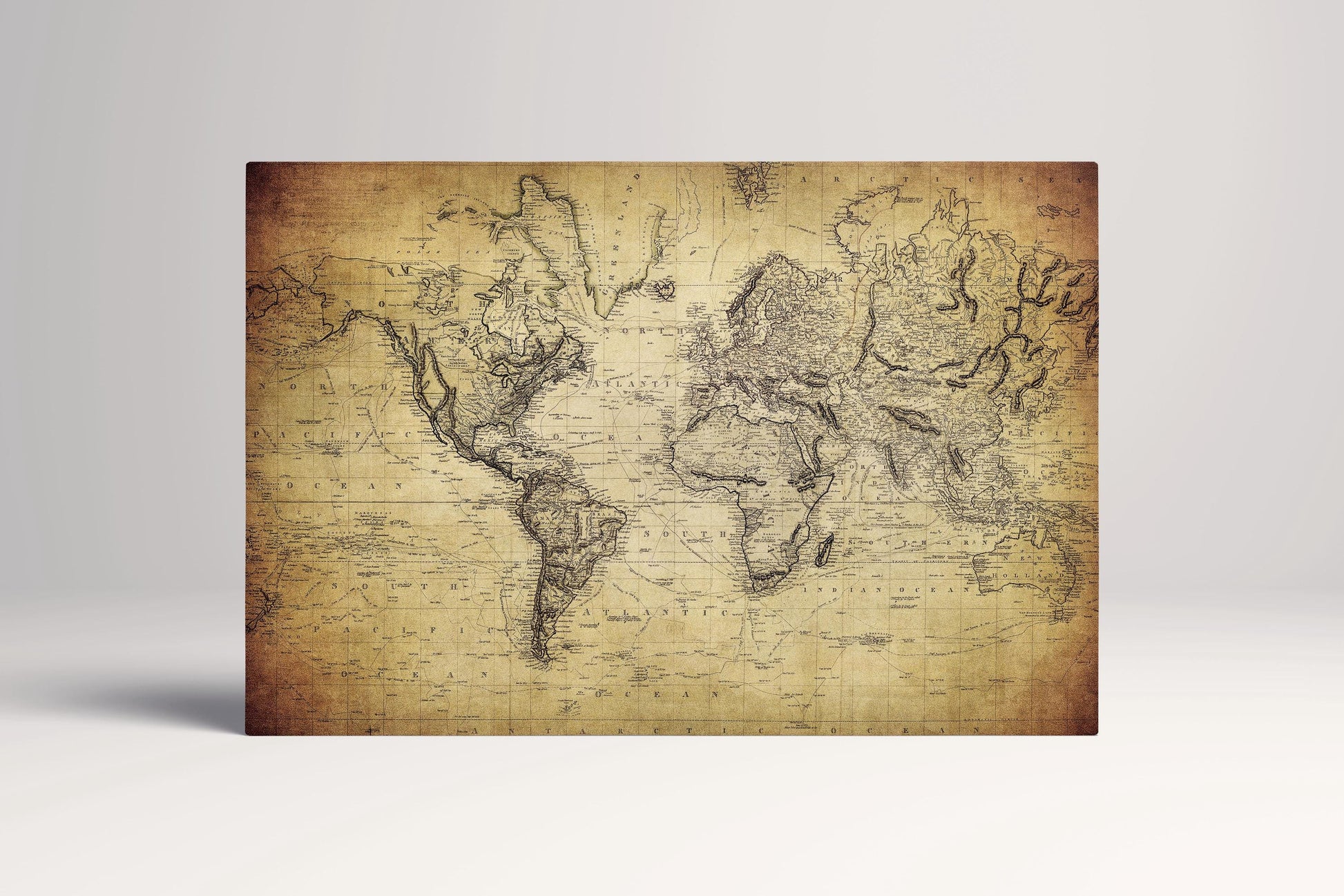 Vintage Map Of The World 1814 Wall Art Canvas Eco Leather Print Single