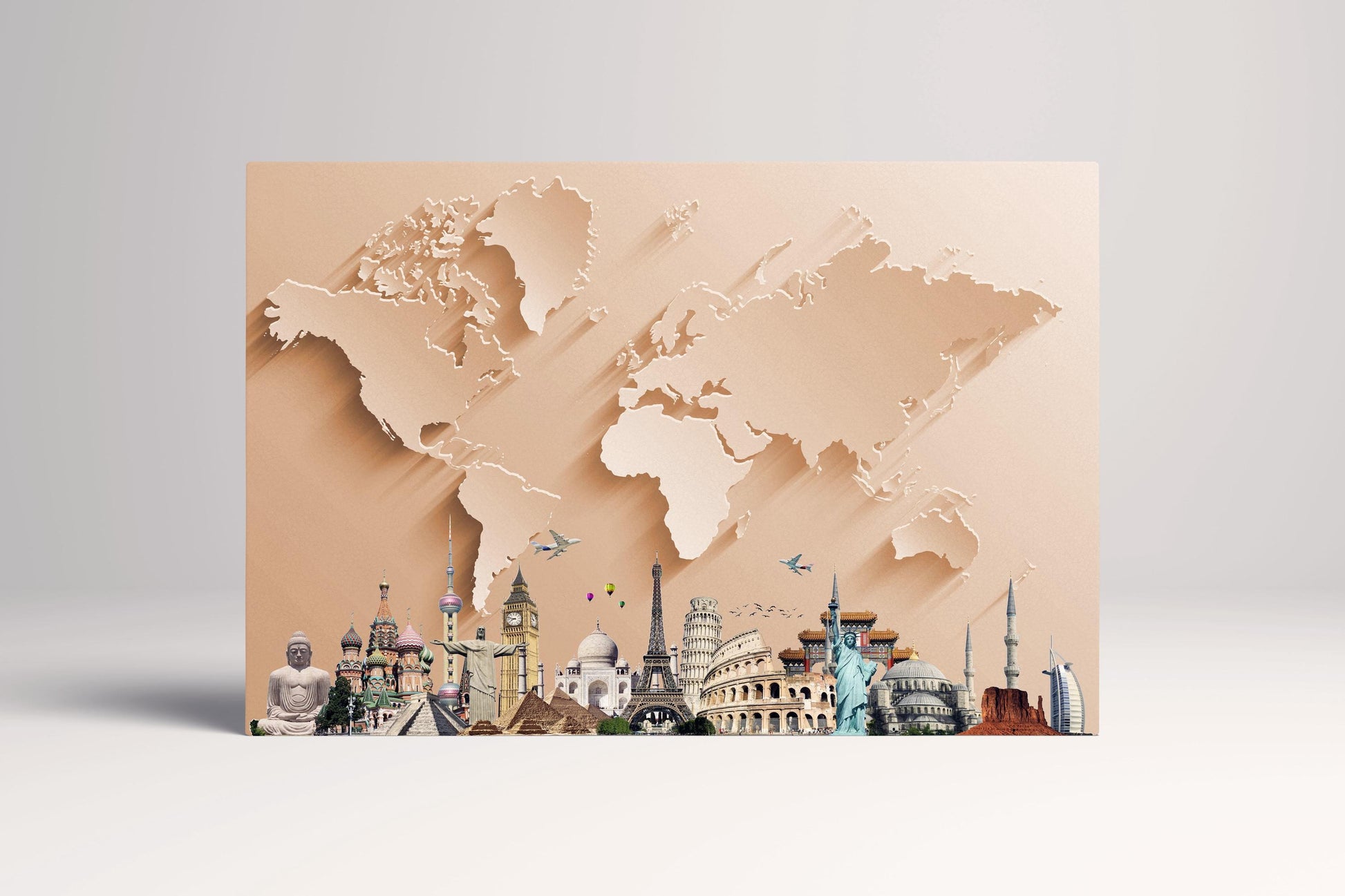 Bronze World Map: 3D Monuments Vegan Leather Print Single
