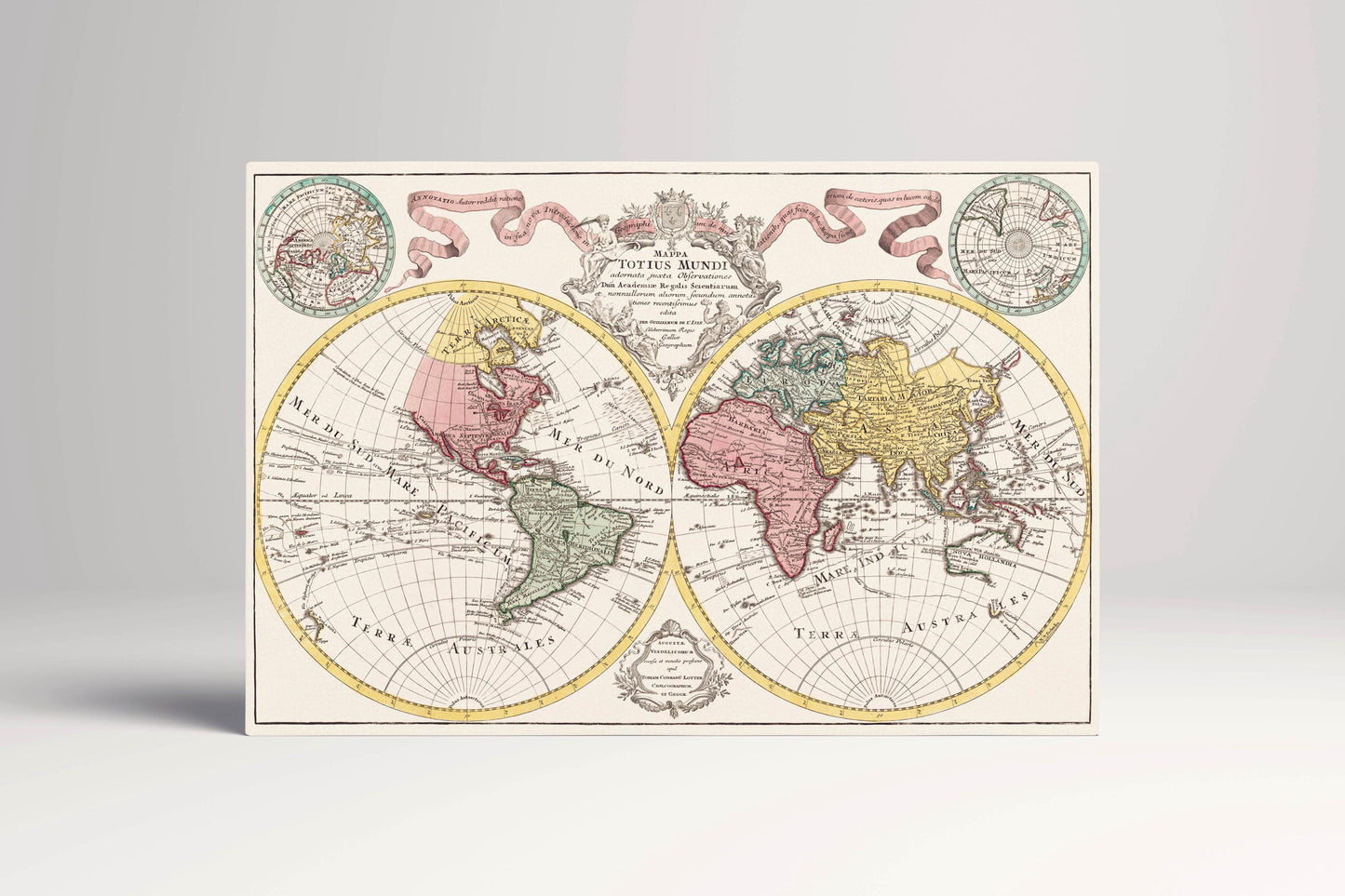 Antique World Map Mappa Totius Mundi 18th Century Eco Leather Wall Art Single Panel