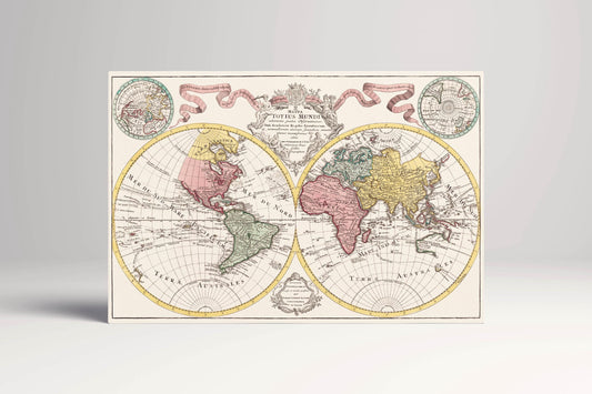 Antique World Map Mappa Totius Mundi 18th Century Eco Leather Wall Art Single Panel
