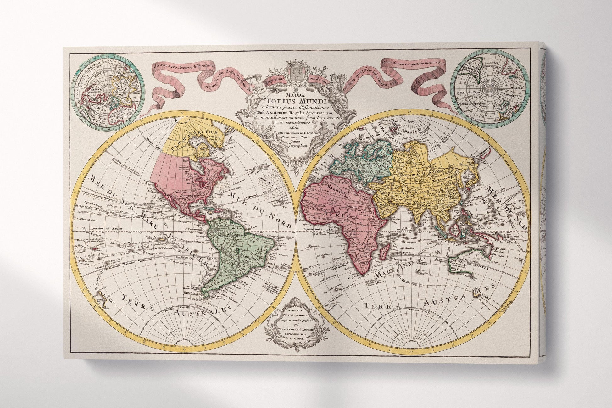 Antique World Map Mappa Totius Mundi 18th Century Eco Leather Wall Art Single Panel 3D